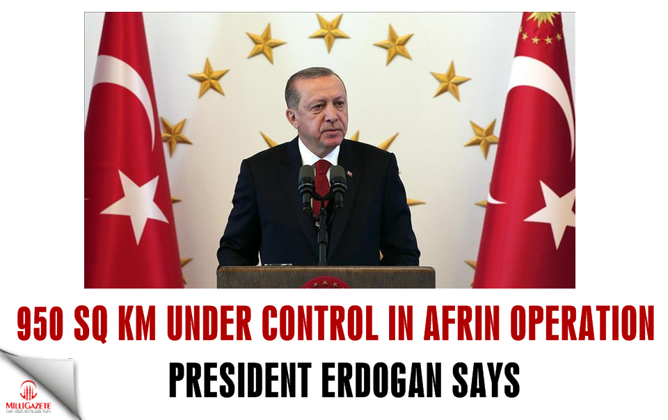 950 sq km under control in Afrin op: Turkish president