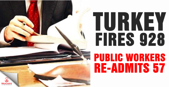 Turkey fires 928 public workers, re-admits 57