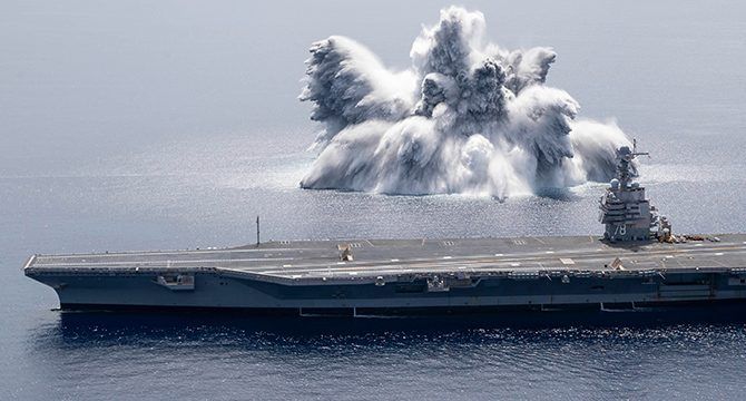 US navy tests aircraft carrier with 'full ship shock trial' explosion that registers as 3.9 magnitude earthquake